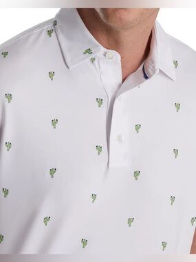 FootJoy FJ Mens Cactus Print Lisle Self Collar Golf Polo Shirt size 2XL White